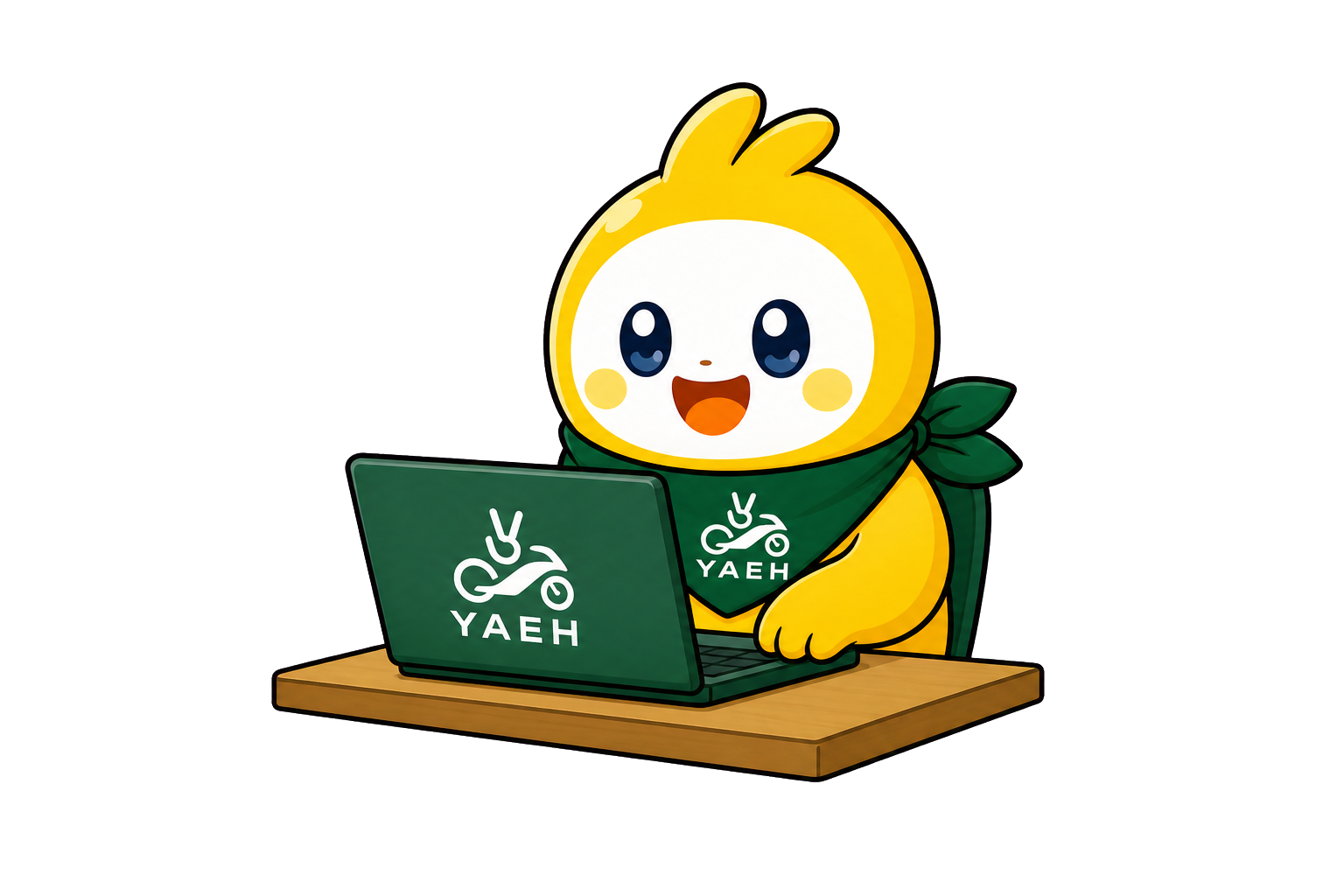 パソコンで仕事中のYAEHイメージキャラクター、ヤッピー